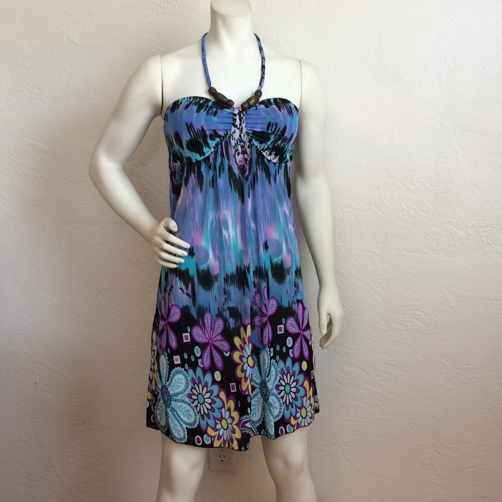 Raya Sun halter top dress beads tie w/ padded bra vintage hippie style
